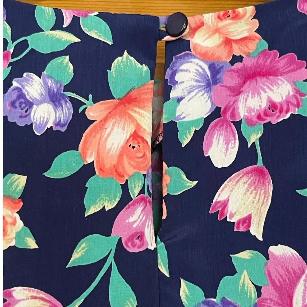 Susan Graver S.G. Sport Vintage Large Blue Floral Short Sleeve Top & Belt/Scarf